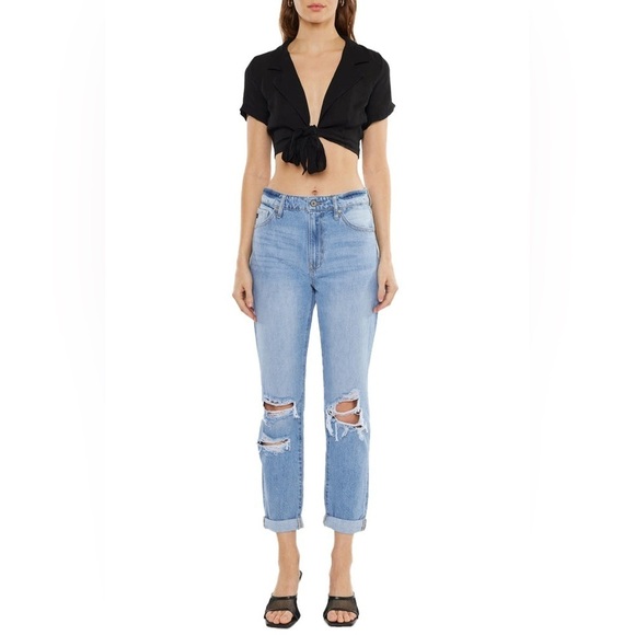 KanCan Distressed High Rise Mom Jeans Ripped Light Blue KC8579L-P Size 16W - Picture 1 of 12